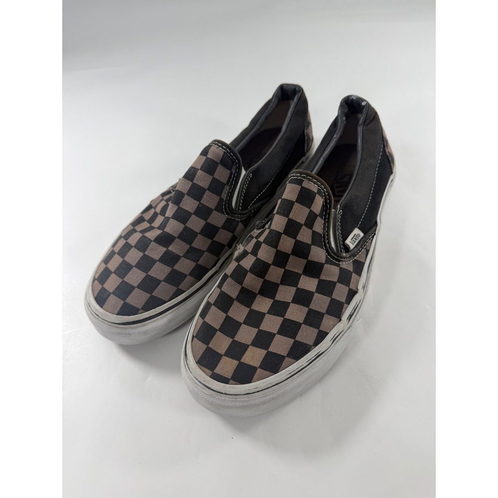 Vans Classic Slip-On Checkerboard Black Brown Canvas Shoes Mens 8.5 507698